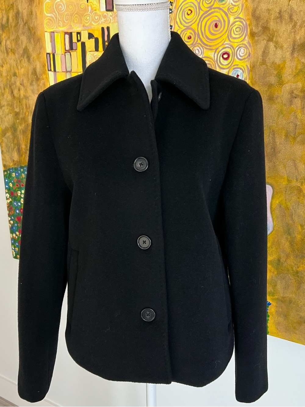 Quince Women Wool Cashmere Short Coat Black Outerwear Size M - Picture 10 of 10